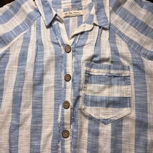 We The Free Light Blue and White Striped Linen Shirt